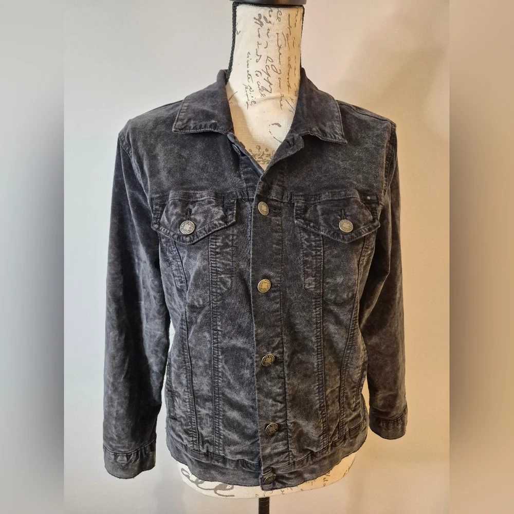 Lucky Brand Jeans The Tommy Trucker Charcoal Black Velvet Jacket - M - Picture 8 of 15